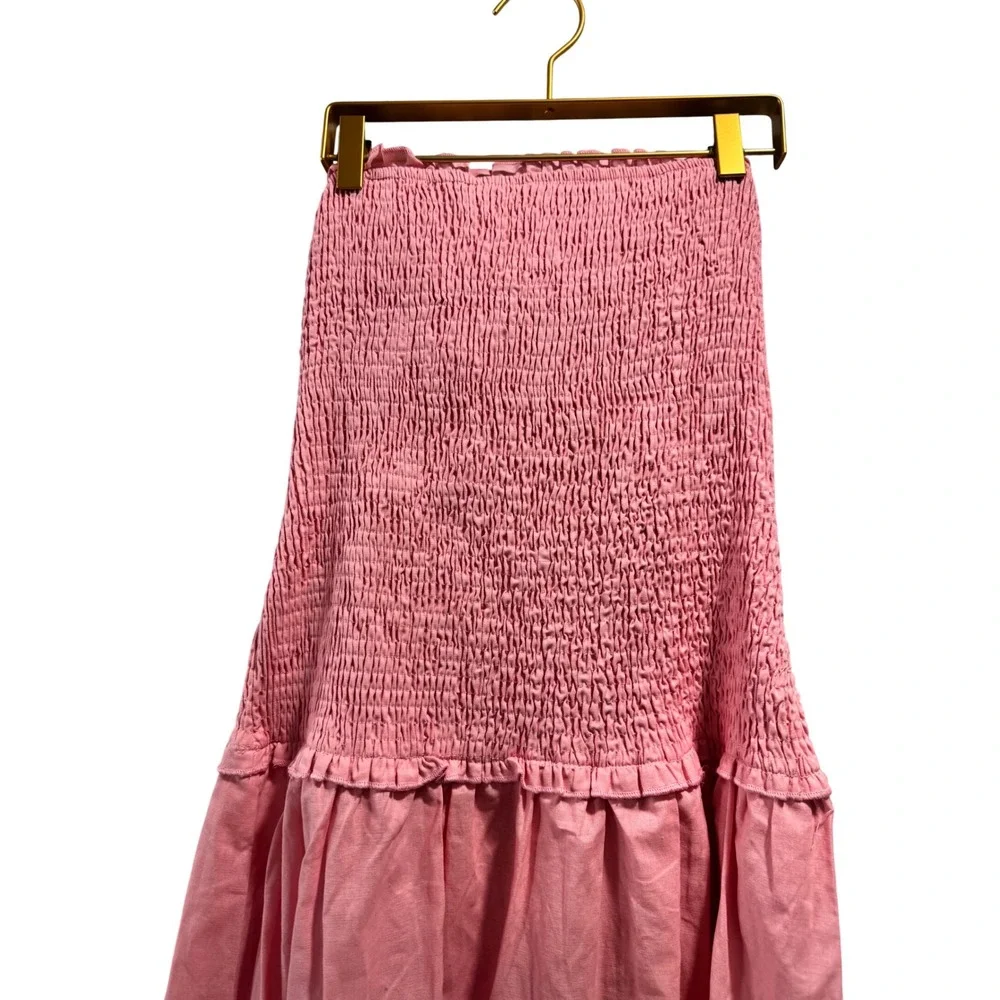 Petal & Pup Rose Pink Smocked Tube Maxi Dress Cotton Linen Blend Size L - Picture 4 of 9